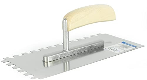 Toolty Stainless Steel Square Notched Trowel, Tiling Trowel, Plastering Trowel -270mm, 10x10mm - for Adhesive mortars - Wooden Handle, Tile, Tiling, Adhesive, DIY - TLTY-5110