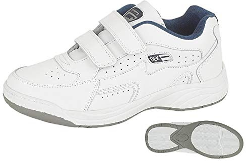 DEK Mens Arizona Wide Fit Touch Fastening Coated Leather Trainers White (E Fitting)
