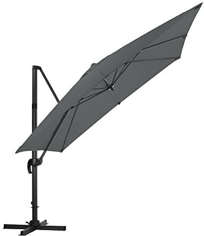 The Fellie 3 x 3m 360° Rotation Garden Parasol, Outdoor Cantilever Hanging Sun Shade Umbrella with Cross Base, 6 Adjustable Angle Patio Banana Umbrella, UPF 30+ UV Protection, Dark Grey