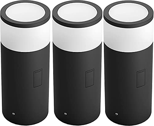 Philips Hue – Calla Outdoor Sockelleuchte, 3er-Pack, Schwarz, 1x8W, 24V dimmbar bis zu 16 Millionen Farben steuerbar über App