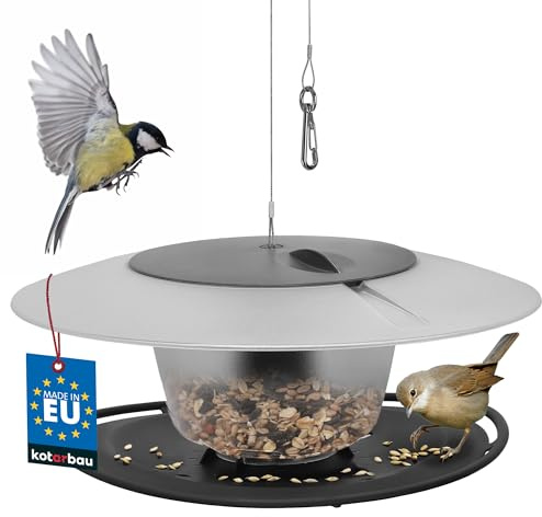 KOTARBAU® Comedero para Pájaros - Plástico - 30x12,2 cm - Negro - Comedero Colgante con Cable de Acero - para Pájaros Silvestres Exterior - Resistente Y Duradero