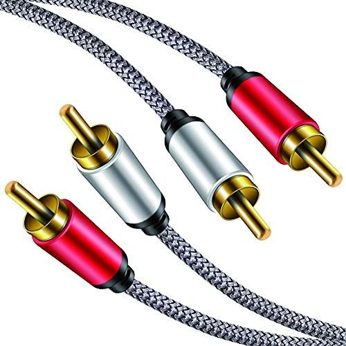 Lot de 10 câbles audio RCA de 10 m, 2 RCA mâle vers 2 RCA mâles, câble audio stéréo pour caisson de basses en nylon tressé pour Home Cinéma, HDTV, amplificateurs, systèmes Hi-Fi, haut-parleurs
