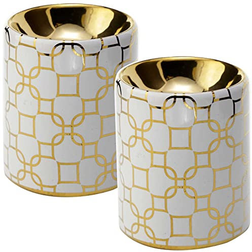 mtb more energy 2er Set Duftlampe Mini ''Modern Pattern'' - Duftlicht Teelichthalter - weiß/Gold - Höhe 9 cm - Deko Style Home Living