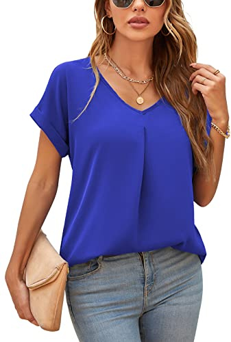 Yommay Blusas de verano para mujer, elegantes, informales, de manga corta, de gasa, blusas para mujer, XXL