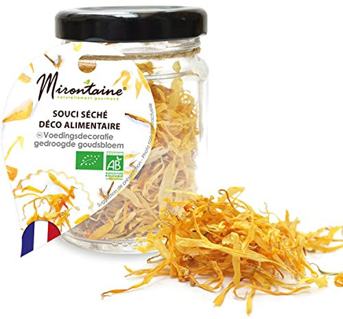 Mirontaine - Pot Souci Séché Bio - Décoration Fleurs Alimentaires Naturelles pour Pâtisseries - Déco Comestible & Végétale - Biologique - Fabriqué en France - 1,4g - 419