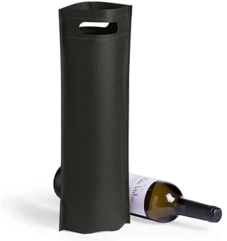 VINAK – 10er-Pack robuste, heißversiegelte Weinflaschenbeutel aus Vliesstoff mit Tragegriffen. Ideal als Gastgeschenk für Hochzeiten, Taufen und Geburtstage. (A - Schwarz)