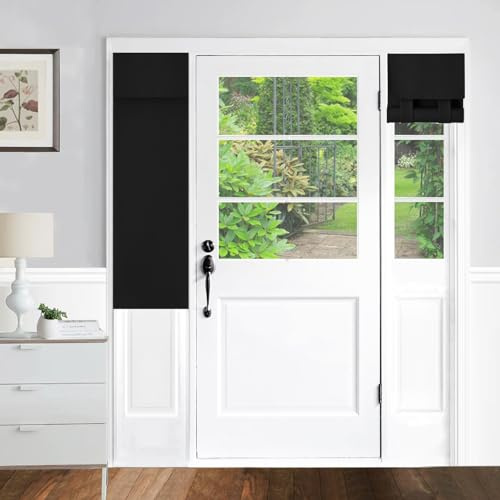 YSYY 100% Blackout French Door Curtains, Wrinkle Free, Room Darkening, Blocks Light and Heat Through Glass. Drill-Free，Easy Installed Door Window Curtains. (Black,1 Panel, 12x 40)