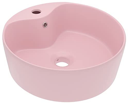 Tidyard Lavabo Rond en Céramique Lavabo de Luxe avec trop-Plein Vasque à Poser Rose Mat 36x13 cm Céramique