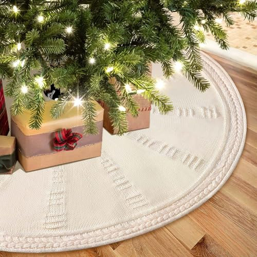 EIMMBD Weihnachtsbaumrock, 121,9 cm, Zopfstrick, dick, rustikal, Weihnachtsbaumschmuck für Weihnachten, Innenbereich, Zuhause, Urlaub (Beige)