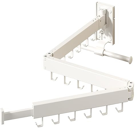 HEILAIYI Wall Mounted Clothes Hanger,Clothes Drying Rack,Laundry Drying Rack,Clothes Rack Wall Mount,Drying Rack Clothing,Retractable,Collapsible,can Fold Upward & Left & Right (Upgrade-White)