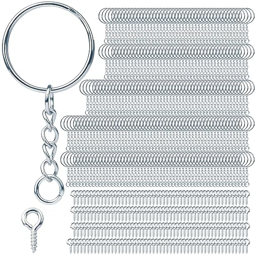Schlüsselring mit Kette 510 Stück Schlüsselanhänger Basteln Set (255 Schlüsselanhänger Ringe Kette + 255 Schrauböse Pins) Schlüsselringe 25mm für Schlüssel DIY Taschen Schmuckherstellung (Silber)