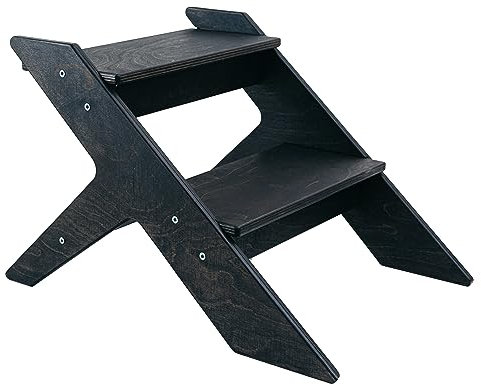 WILD KIDS Marchepied classique en bois pour adultes et enfants, idéal pour la chambre, la cuisine et plus encore, design à 2 marches pour un accès facile (noir)