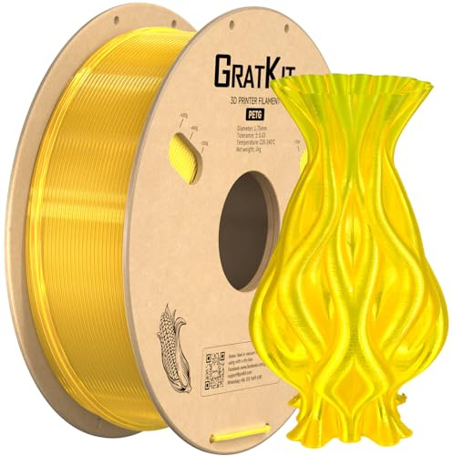 GratKit PETG Filament 1.75mm, PETG 3D Drucker Filament, Transparent Gelb | 1kg, Leicht zu drucken, Gleichmäßige Wicklung, Kompatibel mit Bambu Lab, AMS, AMSLite, Maßgenauigkeit±0,03mm