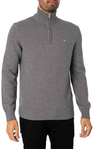 GANT Men's Casual Cotton Halfzip Pullover, Dark Grey Blend, M