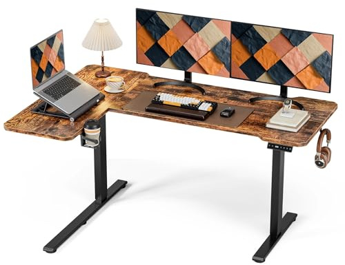 Acrolix 59 Inch L Shaped Standing Desk Electric Adjustable Height, Corner Standing Desk, Electric Sit Stand Table with Reversible Splice Boards for Computer Office Home (Rustic Brown)