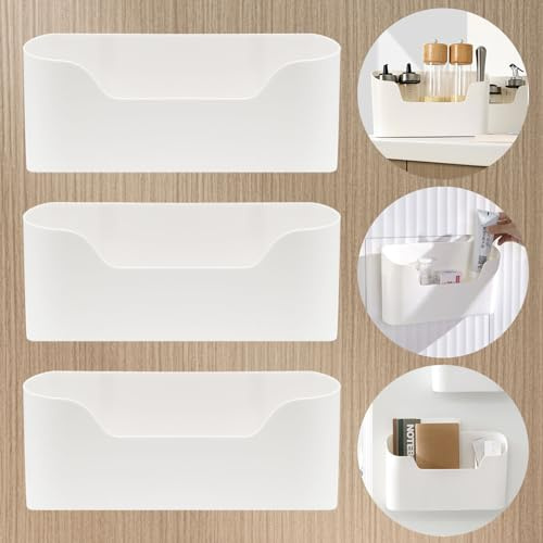 3 Kitchen Cupboard Door Storage Boxes, Self-adhesive Cabinet Door Organiser | Cabinet Door Storage, Storage Box Wall Mounted and Shelf No Drilling Hanging Storage Containers for Bathroom Kitchen Office