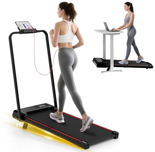 Tapis de Course Pliable avec Pente Réglable 7% – Tapis Roulant Électrique Silencieux 8 km/h, Moteur 2,5 HP, Cadre Renforcé et Stable, Écran LCD, Charge Max 130 kg–pour Maison&Bureau (Noir Mat)