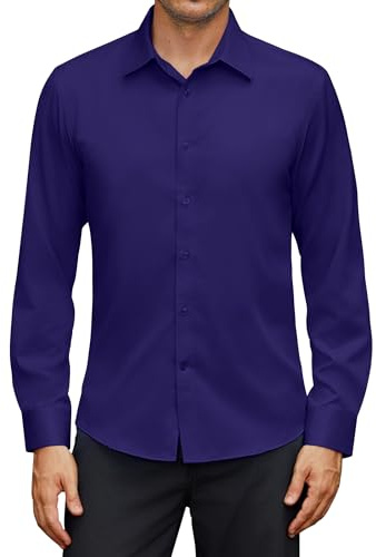 siliteelon Mens Shirts Purple Long Sleeve Dress Shirt for Men Mens Casual Work Business Shirts for Men Adult XL