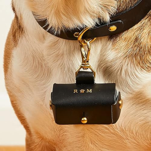 Personalisierte Benutzerdefinierte Hundehalsband Erste Hochzeit Ringhalter, Hundehalsband Ring Box, Leder Hochzeit Ring Box Für Haustiere, Hund Hochzeit Ringhalter, Geschenk Für Neuvermählte(Black)