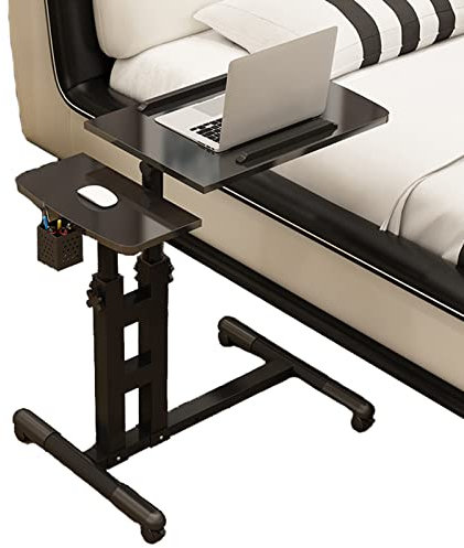 Überbetttisch, höhenverstellbar, Überbetttisch mit Mausbrett – zusammenklappbarer tragbarer Laptoptisch, 360° schwenkbar, 180° neigbar, höhenverstellbar für Abendessen vor dem Fernseher, Les