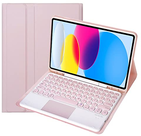 Custodia con tastiera per iPad 6a/5a generazione da 9,7 pollici (2018/2017), Air 2 e 1 (2014/2013), tastiera Bluetooth con touchpad, portapenne,Rosa