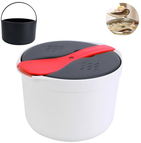Microwave Rice Cooker, 2L Microwave Steamer Set with Rice Scoop, Lid, Strainer and Steaming Pot, Rice Steamer High Temperature Resistant Steam Pot for Home Office Use (red)