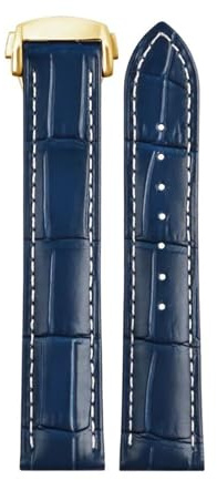 DKWOIS 19 mm 20 mm 21 mm italienisches Lederarmband kompatibel mit Omega Seamaster 300 150 Speedmaster 007 AT150 braunes Uhrenarmband mit Faltschließe(A Blue-gold,20mm)