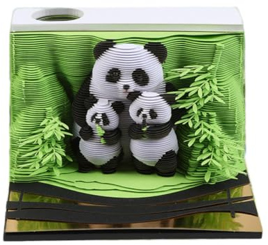 Hoepavy Calendrier 2025, calendrier 3D, bloc-notes, calendrier de bureau, calendrier panoramique panda 3D, calendrier déchiré à la main gravé au laser pour prendre des notes, ornements décoratifs,