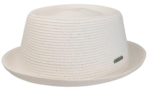 Stetson Dawson Black Pork Pie Herren Sonnenhut mit UV-Schutz 40 Strandhut aus Papierstroh Flechtmuster Frühjahrs Sommer