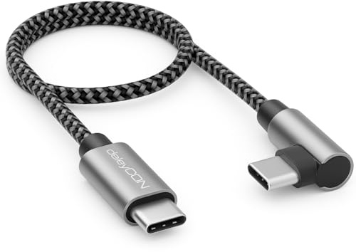 deleyCON 0,30m USB-C Kabel 1x 90° PD3.0 60W USB-C auf USB-C | Kurzes 30cm, gewinkelt, Schnellladekabel für iPhone 17/16/15 Pro Max Air, S26/S25/S24, Pixel, iPad, MacBook, PS5