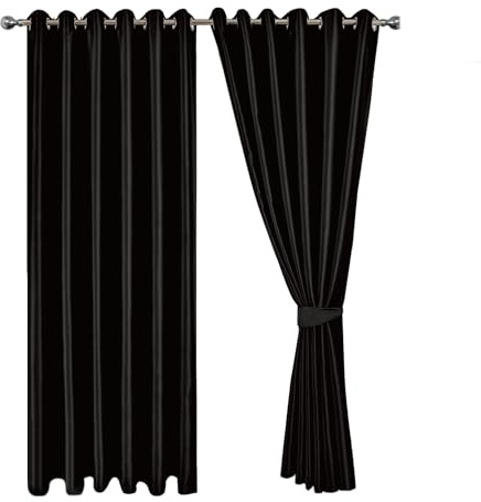 MILANO COLLECTIONS® Blackout Curtains for Bedroom & Living Room - Thermal Insulated Eyelet Curtains, 2 Panels with Tiebacks - Noise-Reducing, Sunlight Blocking Drapes for Home Décor (Black)