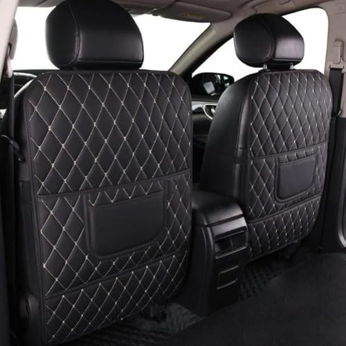 2 Stück Rückenlehnenschutz Auto für Audi Q2 Q3 Q3 Sportback Q4 Q4 Sportback Q5 Q5 Sportback Q7 Q8, PU Leder Auto Rücksitzschoner Anti-Kick Matte Organizer Sitzschutz ZubehöR,C/Black Beige