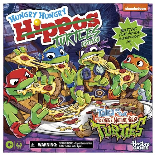 Hasbro Gaming Hungry Hungry Hippos: Teenage Mutant Ninja Turtles Edition Board Game, Board Games for Kids, Family Fun for 2+ Players