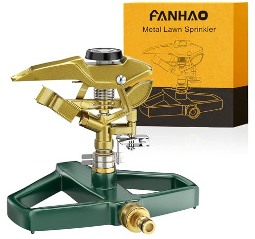 FANHAO Irrigatore a Pulsazione per Impieghi Gravosi, Irrigatore con Base in Metallo per Irrigare Aree fino a 540 m², Copertura di un'ampia Area a 360 Gradi, Metallo Solido