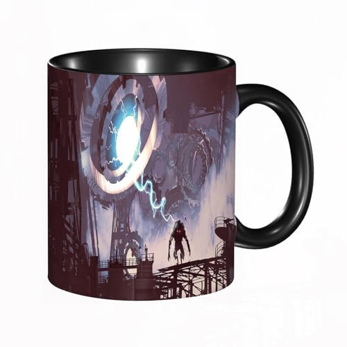 reyawdf Taza Original Personalizada,escena de ciencia ficción de la máquina gigante con luz azul,330ml, Cerámica, Regalo Creativo para Café, Té, Regalo de Cumpleaños y Navidad - Apta para Lavavajillas