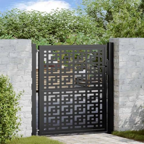 qohoio 4100999 Garden Gate Black 105x106 cm Steel Cross Design Garden Gates High galvanised wrought iron metal swing gate