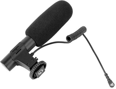 Housoutil Mikrofon für DSLR Kamera, Schwarz, Kunststoff, Mono Kanal | Nierencharakteristik, 10-fache Empfindlichkeitssteigerung, 200 Hz Tiefenabsenkung, für Interview und Aufnahme