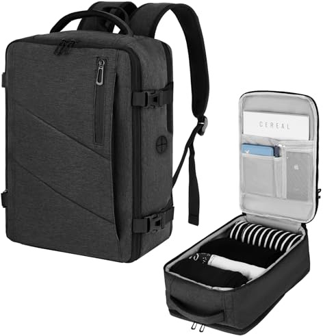 VOESLD Zaino Viaggio 40x30x20, Zaino da Viaggio Aereo Bagaglio a Mano Porta PC Donna Uomo Grigio Scuro per Tutte le Principali Compagnie Aeree