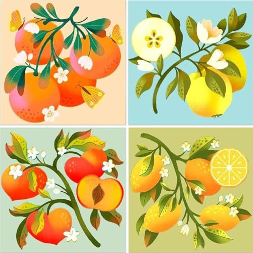 Gamteldot 4Pcs Fruit Diamond Art Kits for Adults-5D Diamond Painting Kits with Complete DIY Tools,Full Drill Diamond Dots Gem Art Crafts for Adults,Perfect Home Wall Decor and Gift-12x12in