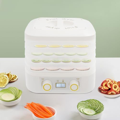 Disidratatore portatile a 5 strati con indicatore LED, regolazione della temperatura 35 – 70 °C e timer, essiccatore alimentare per frutta, verdura, carne, erbe e snack per cani (bianco)