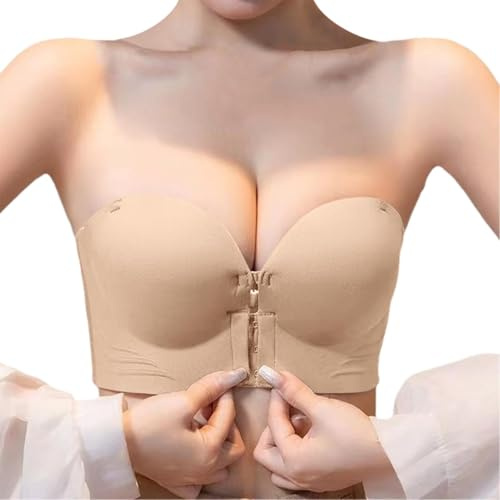 Generisch Bandeau Top tracolla comoda e trasparente da donna, senza fili, senza schiena, senza spugna, con spallacci convertibili, corsetti e bustiers da donna, beige., L