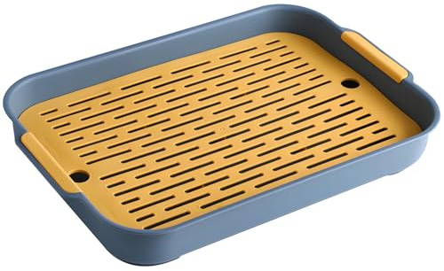 Kleintiertoilette mit abnehmbarem Gitter, große doppellagige Toilettenschale für Kaninchen, Meerschweinchen, Frettchen, Chinchillas und mehr, 14,4 × 9,6 × 2, sauberes Design, einfache Reinigung (Blau)