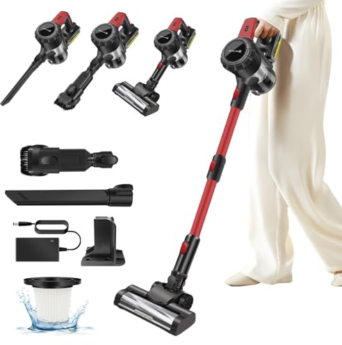 Xinng Aspirateur Balai sans Fil 140W - 2 Niveaux de Puissance, Moteur BLDC, 65 Min d'Autonomie - Design Pliable et Station Murale Incluse - Nettoyage Facile sur Sols Durs et Tapis