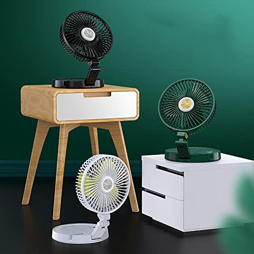 Ventilador de pie portátil, desmontable, recargable, con batería, plegable, de pared, con USB y luz LED, para casa, oficina, escritorio, dormitorio (verde)