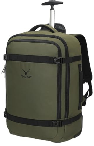 Hynes Eagle 42L Trolley Rucksack Reisetasche mit Rollen Handgepäck Handgepäckkoffer für Reisen und Business 17 Zoll 54x35x23cm Dunkelgrün