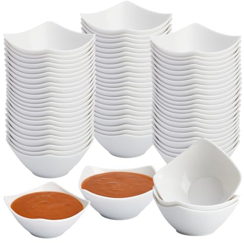 LemonRoad 50 Pcs Square Plastic Dipping Bowls Bulk 3 oz White Soy Sauce Serving Dishes Cups Condiment Dipping Bowls for Kitchen Restaurant Catering Camping BBQ Party Camping Buffet