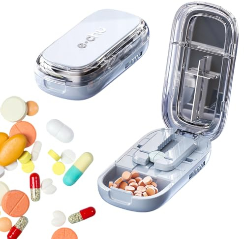 Echu Coupe-Comprimés Portable, Diviseur/Coupeur Réglable avec Lame en Acier Inoxydable pour Comprimés Grands, Petits, Minuscules — Moitiés/Tiers/Quarts, Alignement Précis