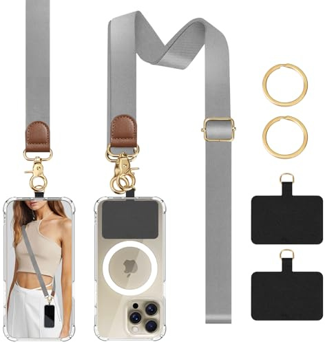 TiMOVO Crossbody Phone Lanyard with Wrist Strap, Gray | Adjustable Anti-Theft Strap for All Phone Cases, Secure Hands-Free Neck Wrist Lanyard for Women & Men Daily Travel