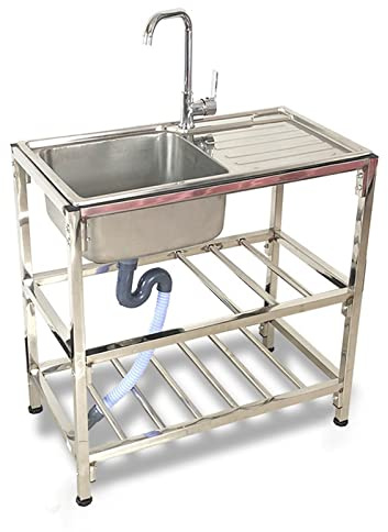 Évier de cuisine en acier inoxydable de 76,2 cm – Évier à linge utilitaire de 76,2 x 40,6 cm avec accessoires, station de travail à bol unique pour ferme, extérieur, garage, restaurant et restauration