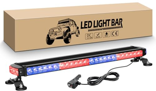 RIGIDON 54 LED 67 cm 26 Pulgadas Barra de luz Estroboscópica, Rojo/Azul | Luce di Emergenza e Avvertenza Stroboscopica Magnetico 12V 24V con Cavo 3.8m per Auto Camion Rimorchi Roulotte SUV Veicoli